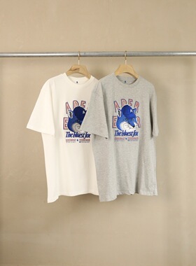 AE联名款夏季复古卡通狐狸大刺绣 男女同款短袖T恤宽松休闲上衣