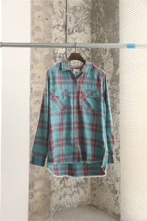 女款清新配色高品质斜纹格子舒适磨毛复古方格春季长袖衬衣 衬衫