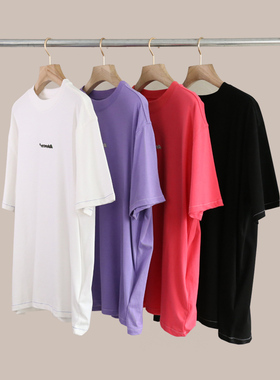 AE领口不对称设计简约单排胸口倒置反绣字母 男女同款短袖T恤