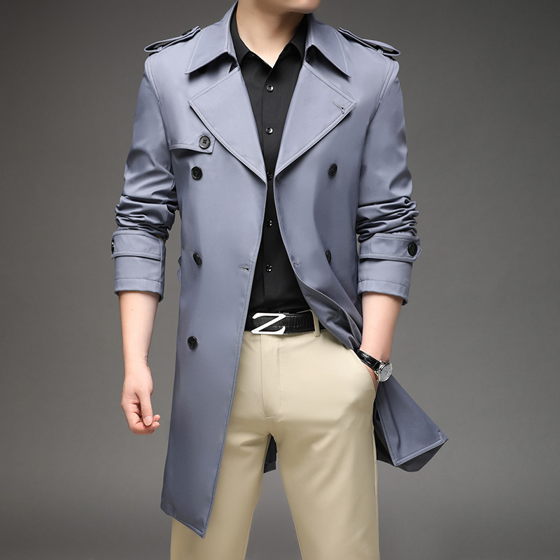 春秋季新款中长款风衣外套男士腰带商务休闲加肥加大码披风上大衣