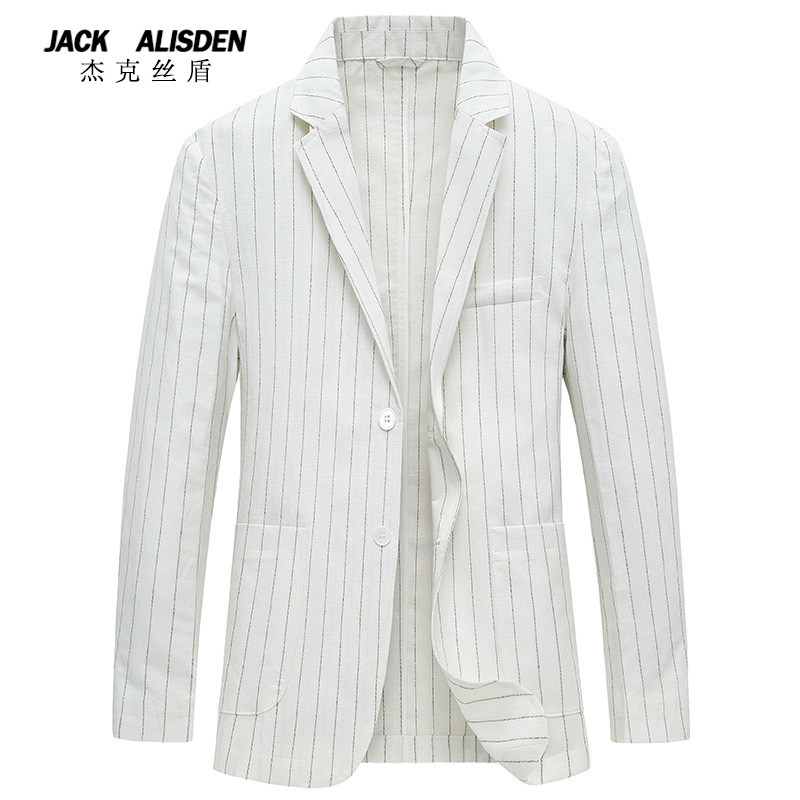 thumbnail for Suits men's spring and summer linen stripes thin and light striped tops cotton linen casual sunscreen suit jackets