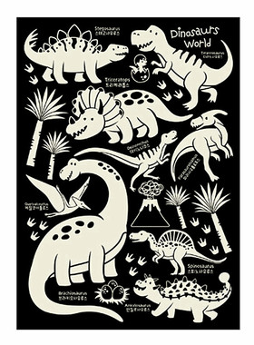 夜光恐龙墙贴儿童房荧光星星创意贴纸冰箱橱柜门瓷砖装饰自粘贴画