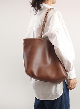 原创休闲头层牛皮极简托特包文艺复古大容量轻软单肩真皮通勤女包