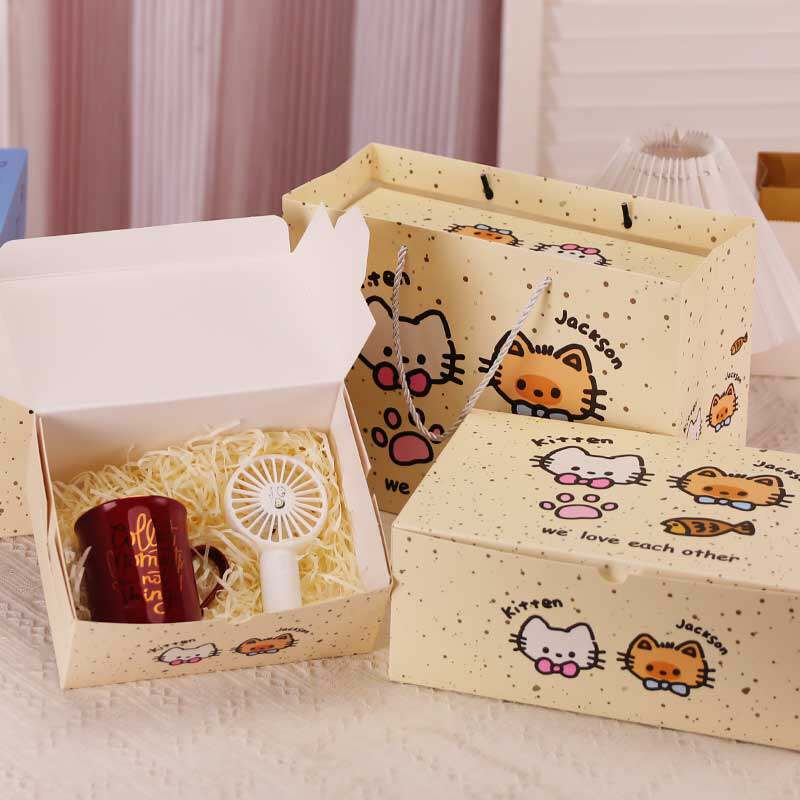 爆款泼墨猫咪卡通礼盒翻盖式ins高颜值可折叠收纳盒送礼物