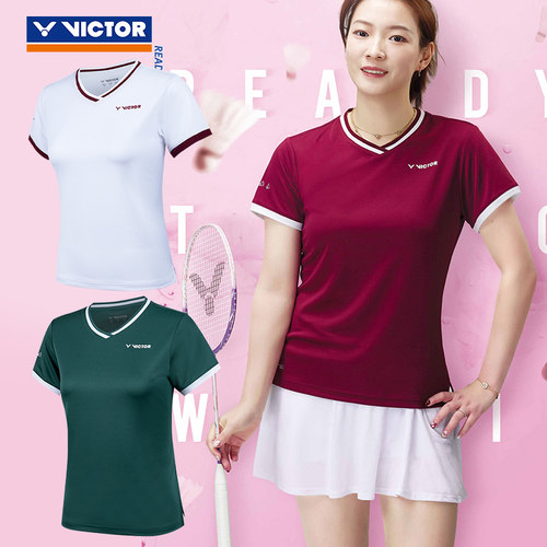 特价VICTOR胜利羽毛球服女款训练针织短袖运动T恤潮流女士T51038