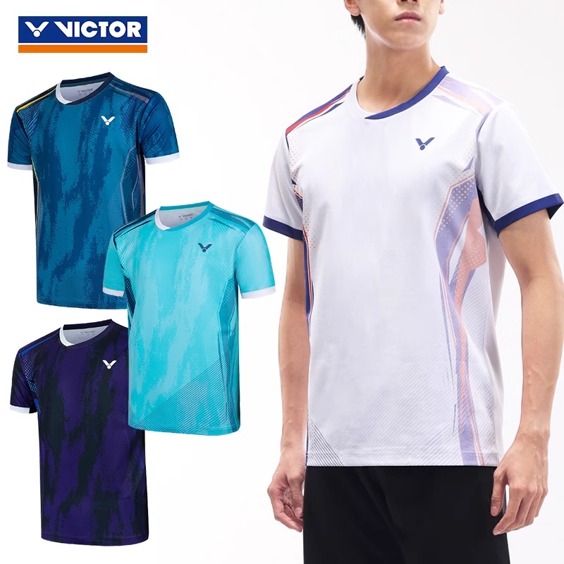 2025VICTOR胜利羽毛球运动短袖男女款T恤训练速干透气衣服T50023