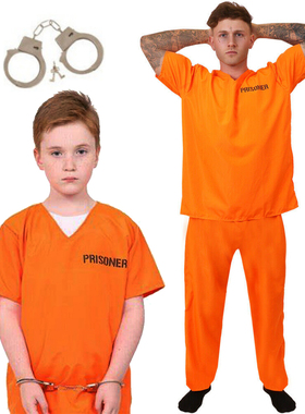 万圣节成人儿童橙色囚服cosplay服装 表演犯人监狱制服囚犯套装