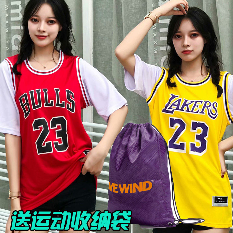 篮球服女ins学生假两件套球衣嘻哈韩版球服23号詹姆斯24科比欧文