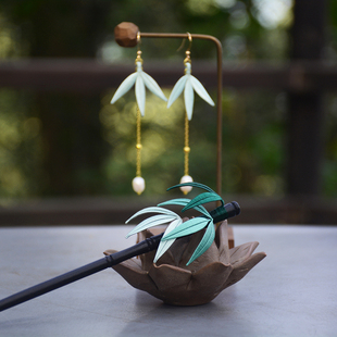 非遗缠花竹节发簪缠花竹叶簪古风盘发头饰发饰汉服宋明制旗袍配饰