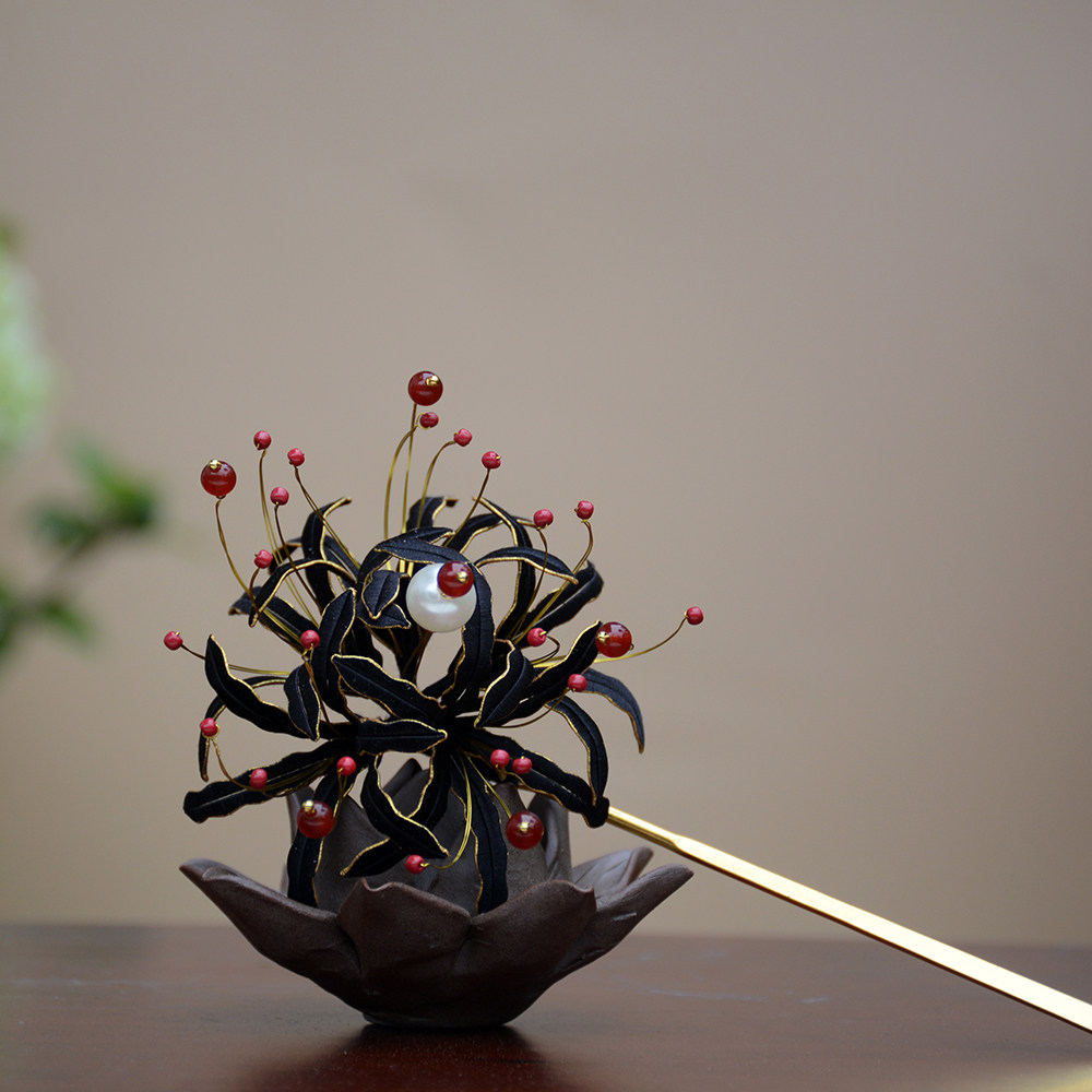 非遗缠花黑色彼岸花发簪