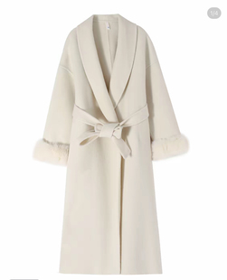 2026新款双面羊绒大衣女可拆卸狐狸毛系带毛呢外套贵气外套