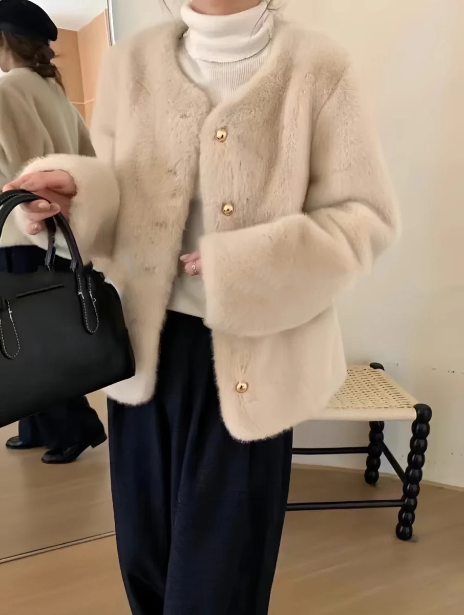保暖毛绒绒米兰仿皮草貂皮草外套女秋小香风气质小个子短款上衣