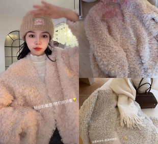 G25528 纯色韩系保暖常规甜美外套 拉贡50羊毛毛毛一体冬季