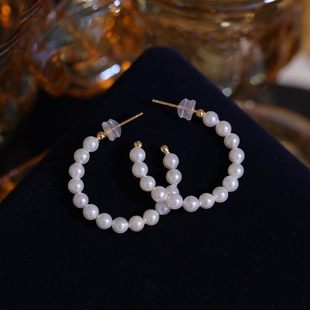 DIY配件s925纯银极简高级感精致C形耳圈耳钩耳饰珍珠空托配3-5mm