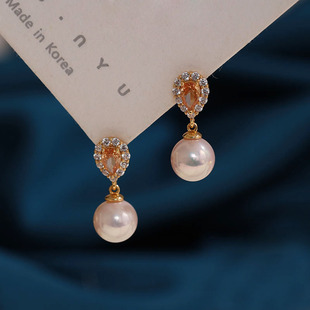 DIY珍珠配件s925银小版想黄锆精致气质耳坠耳钉耳饰空托配8-12mm