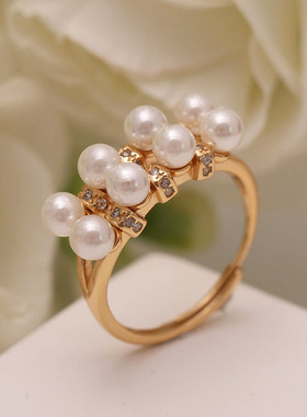 s925纯银精工时尚双排多珠戒指托