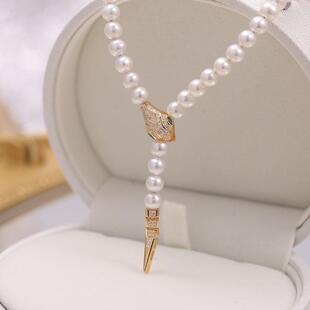 DIY配件S925银新款小版蛇形灵蛇珍珠扣项链扣毛衣链手链扣配3-6mm