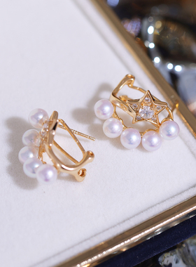 DIY配件s925纯银小众独特夸张星星耳扣耳饰耳夹珍珠空托配4-5mm