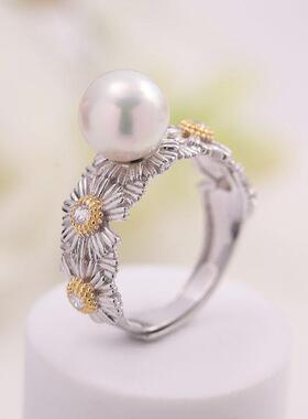 分色向日葵戒指托s925纯银日韩版