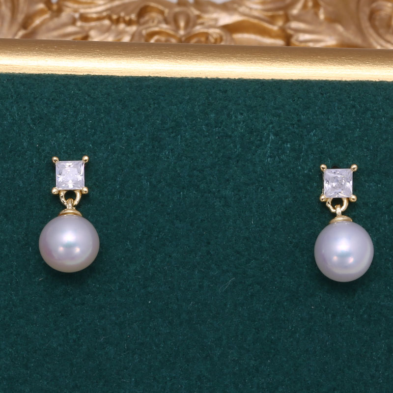 diy珍珠配件s925纯银日韩版简约单锆牛头耳钉耳环耳饰空托配饰品