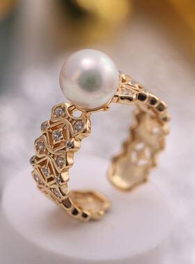 珍珠配件s925纯银镂空戒指托指环