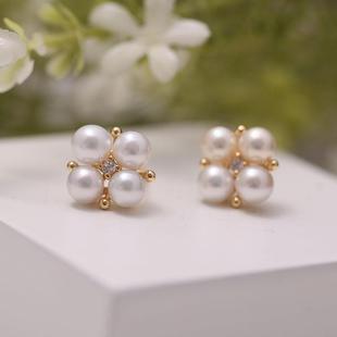 DIY珍珠配件s925纯银韩版时尚小清新小花朵耳钉耳饰空托配4-5mm