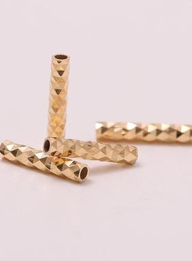 dli珍珠s925纯银厚镀车花直管隔珠项链手链毛衣链串饰斜纹隔管