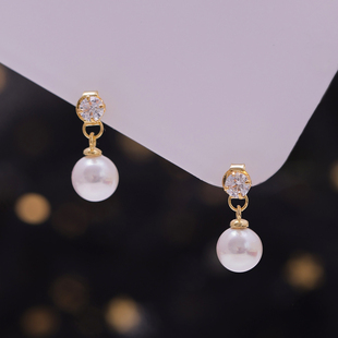 DIY珍珠配件s925银新款赵露思同款分拆二用气质闪亮耳坠耳钉耳饰