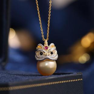 DIY珍珠配件s925纯银国风分色狮来运转吊坠项坠项链坠配11-14mm