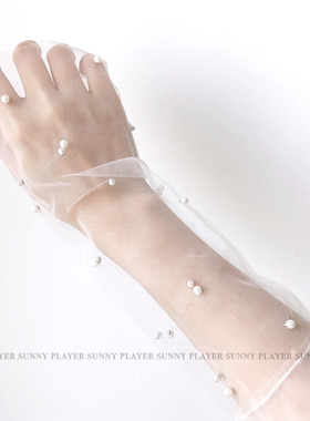 新娘手套 婚纱 白色网纱珍珠韩式浪漫手花结婚 高档 伴娘姐妹婚礼