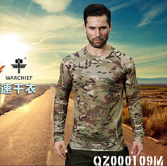 酋长新款军迷魔蝎迷彩长袖圆领战术修身t恤男户外速干打底衫上衣