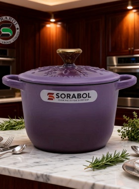 SORABOL18F饭釜紫色内米白铸铁砝硠锅