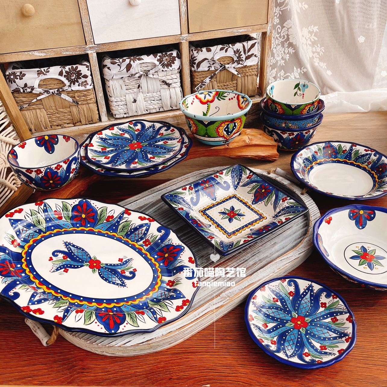 盘子陶瓷米饭碗釉下彩