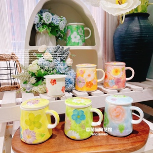 F02濑户烧陶瓷釉下彩手绘马克杯情侣杯大肚杯水杯茶漏杯主人单杯