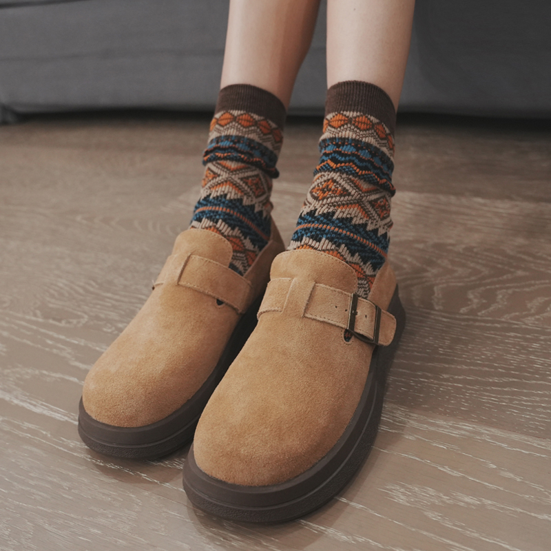 复古真皮舒适百搭一字扣博肯鞋女