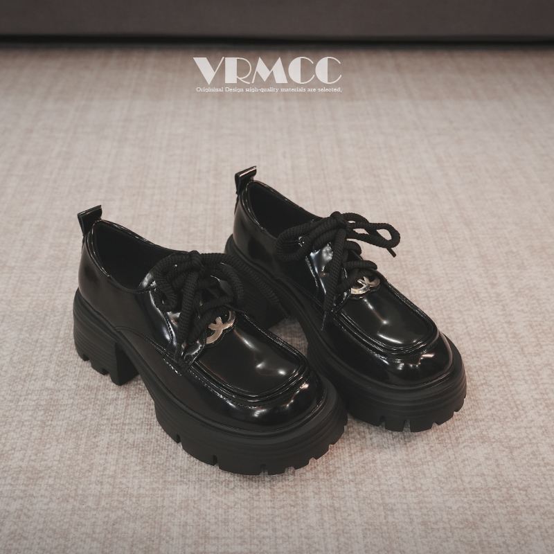 增高7cm真皮百搭粗跟厚底小皮鞋