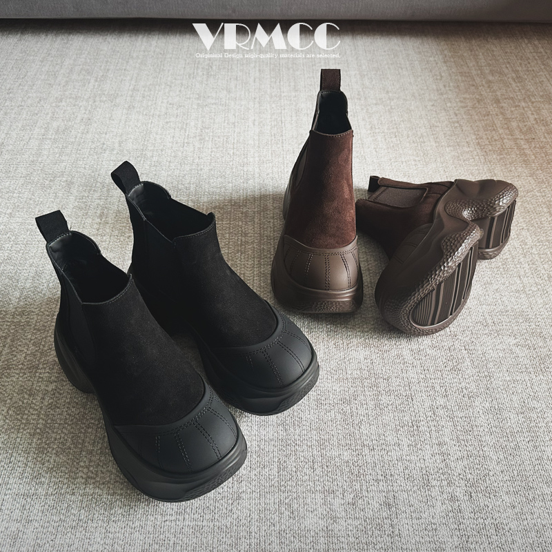 7cm真皮厚底切尔西加绒马丁靴