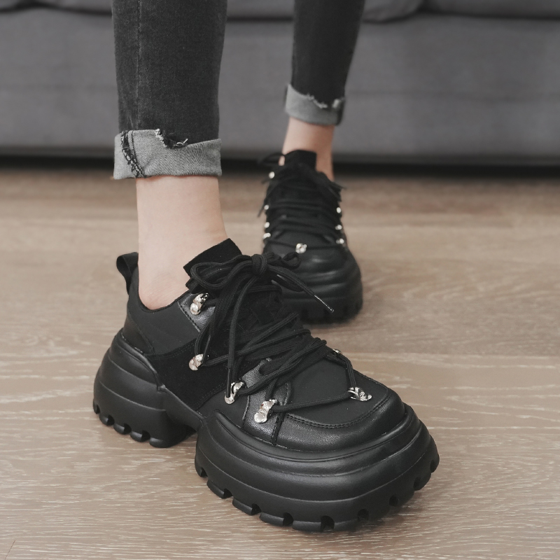 百搭舒适松糕厚底方头老爹鞋