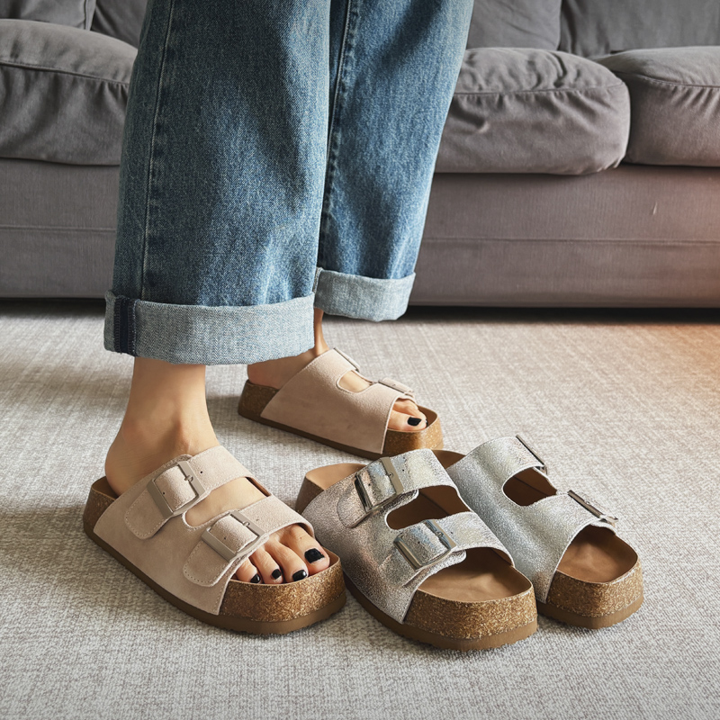 方头厚底百搭真皮凉拖鞋女外穿