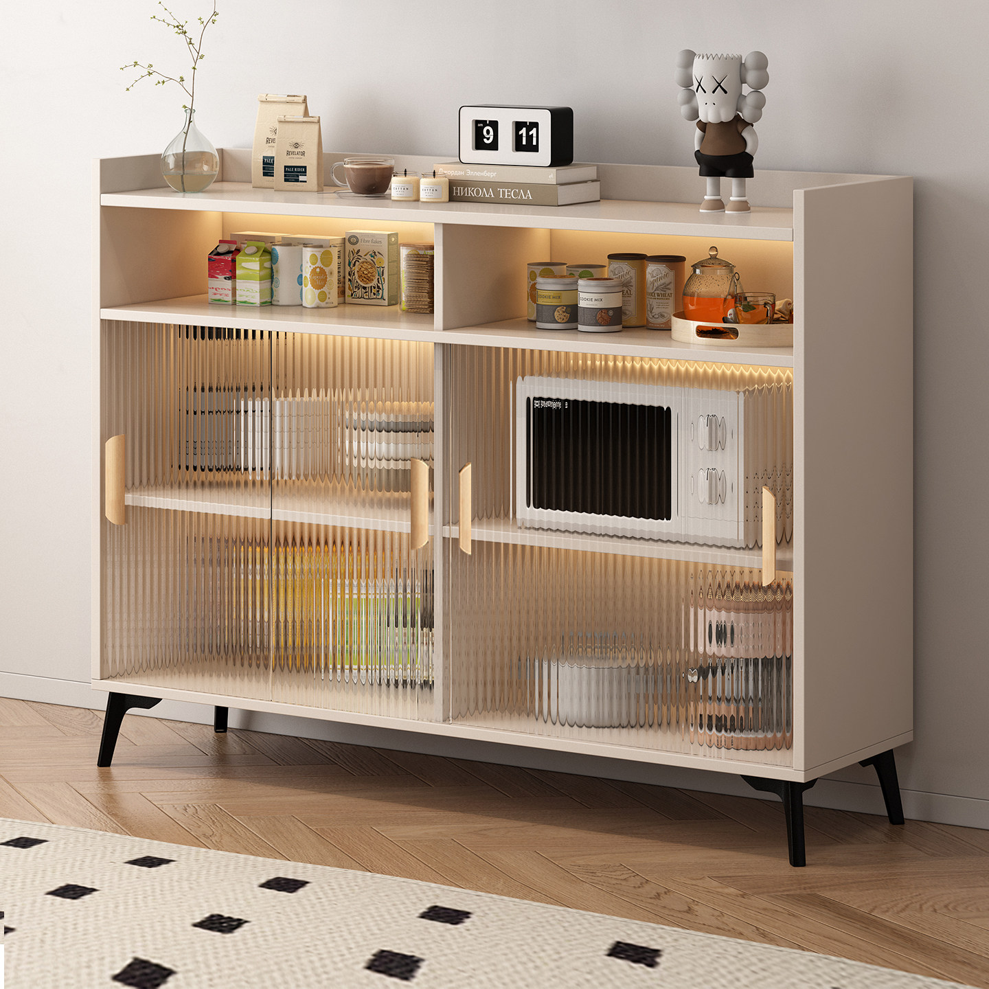 蜂窝铝餐边柜靠墙一体置物柜客厅家用茶水柜子简约现代铝合金橱柜