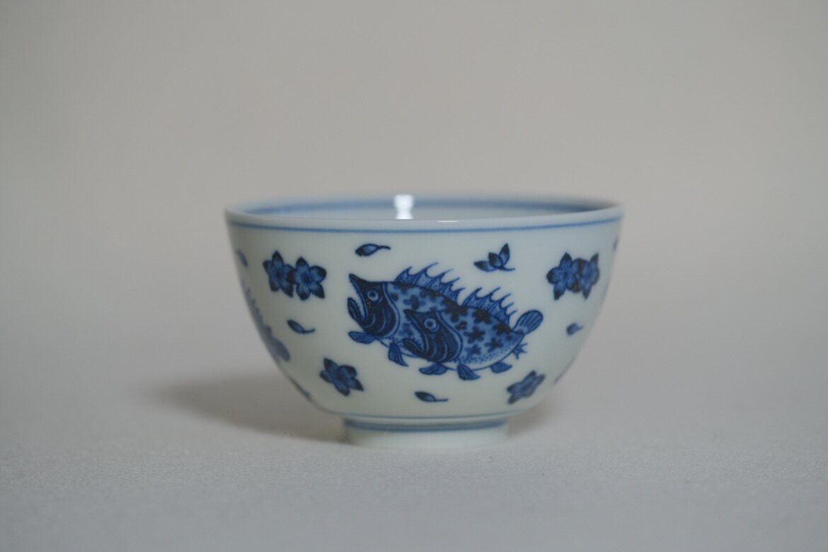 远山堂 桃花鳜鱼折底杯 原立明堂画师