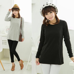 瑕疵出口春秋基本款 哺乳衣侧开哺乳T恤喂奶打底衣W214 长袖