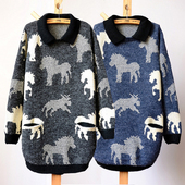 翻领孕妇针织衫 胖MM宽松针织衫 保暖孕妇毛衣 中长款