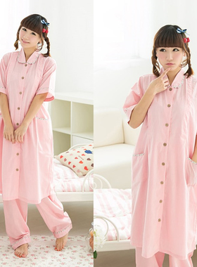 RT28出口日本轻薄涤棉短袖孕妇家居服套装侧开哺乳裙月子服D426