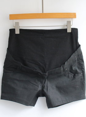 出口欧美风个性亮色涂层黑色托腹孕妇短裤孕靴裤冬打底短裤A425