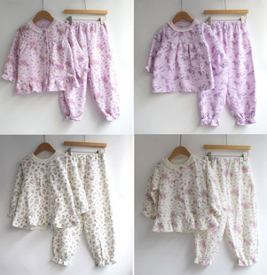 补货到出口日本秋冬保暖空气层女童家居服套装女童家居睡衣套装