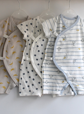 出口日本优品透气纯棉网眼偏襟侧开婴幼儿连体衣睡衣连身衣储A037