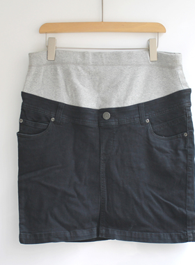 出口欧版大码孕妇托腹牛仔直筒短裙黑色正装孕牛仔短裙W447