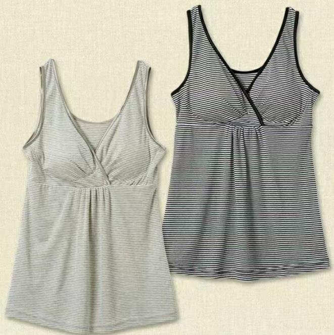 瑕疵日式孕妇家居上衣条纹孕妇背心无袖哺乳T免穿文胸哺乳衣