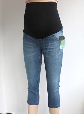 全孕期托腹欧美风孕妇牛仔7分裤　夏孕妇裤大码孕七分牛仔裤H614